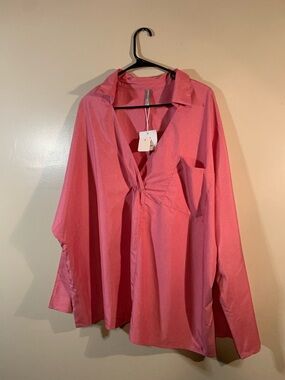 Women's Pink V-Neck Twist Front Top Noracora